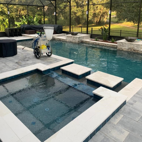 pool of one of the many customers from peters pool services, modern and clean pool